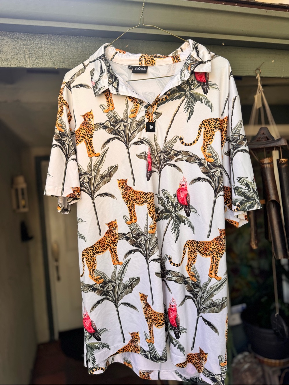 Bad Birdie White Short-Sleeve Tropical Leopard & Parrot Print Shirt